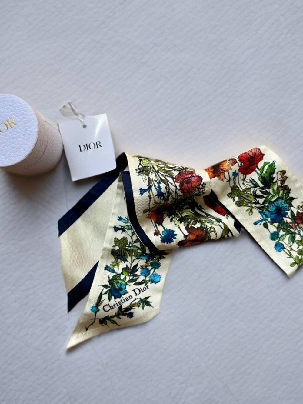 Christian Dior White D-Millefiori Floral Mitzah Silk Scarf